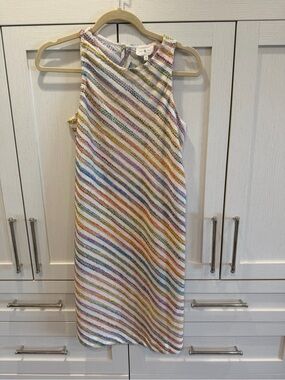 Lou & Grey Cream Tank Dress with Pastel Multicolor Stripes